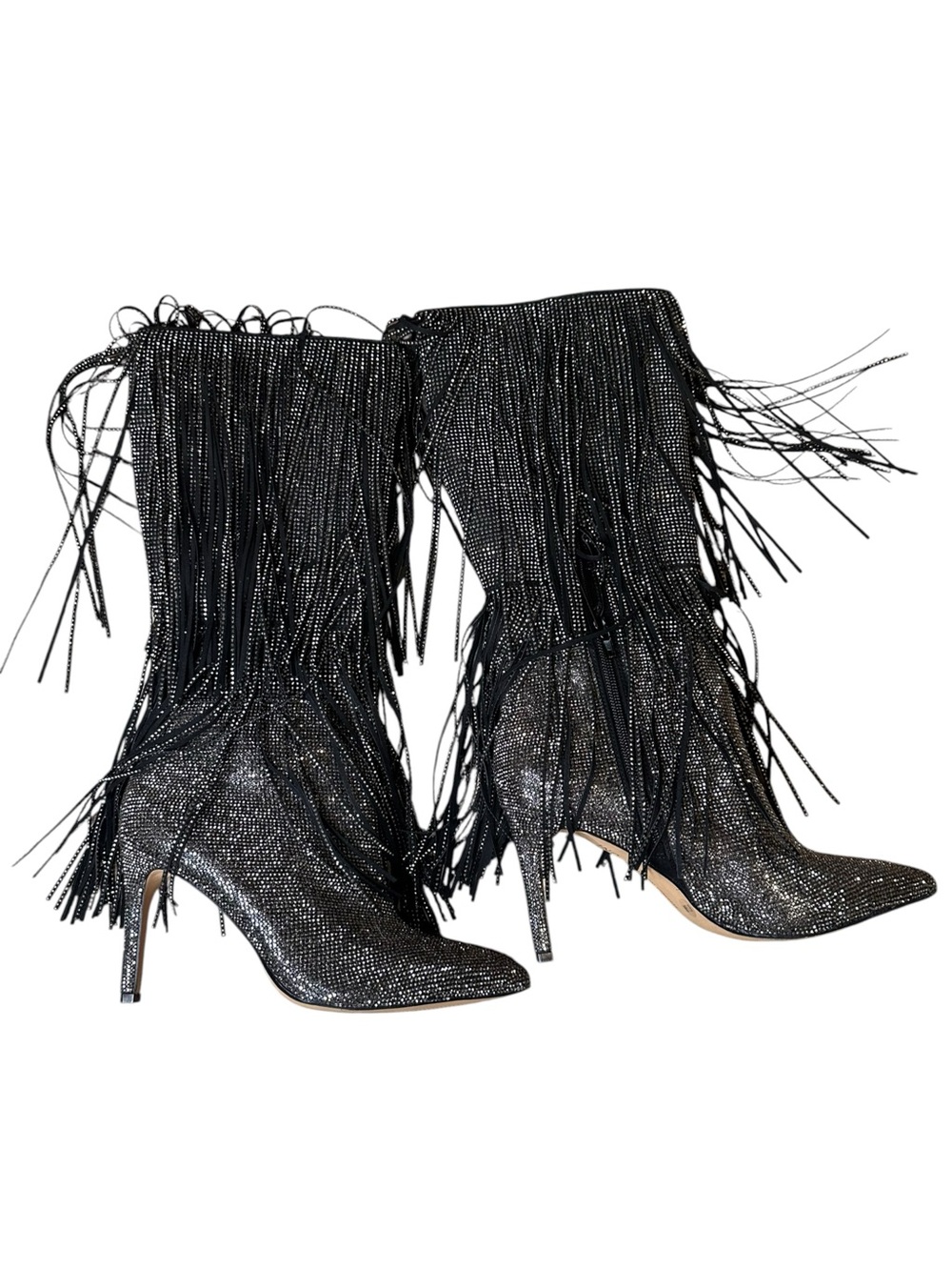 INC International Concepts Ishani Bling Rhinestones Beaded Fringe Boots size 6.5